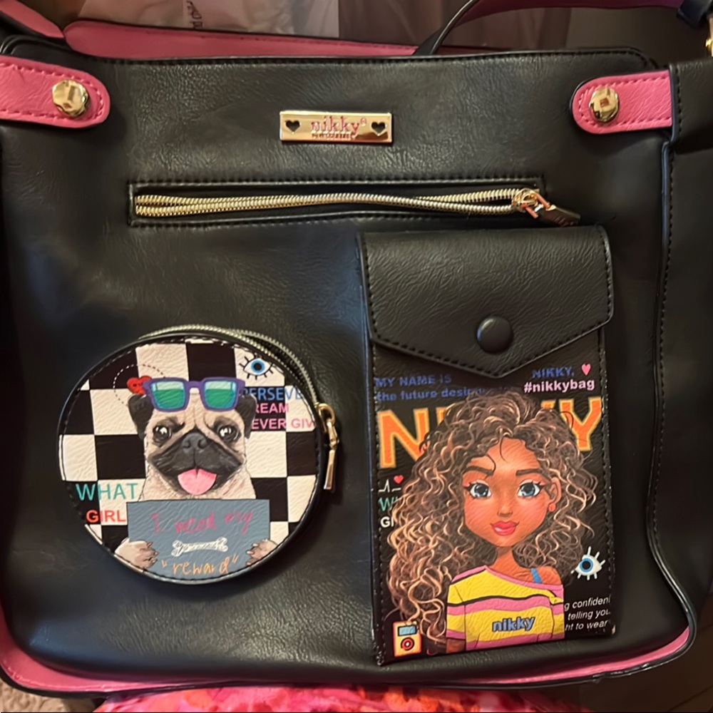 Nicole Lee Black and Pink Graphic Backpack